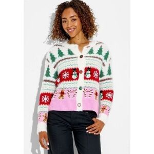 33 Degrees Festive Holiday Cardigan Sweater Cream Size XL